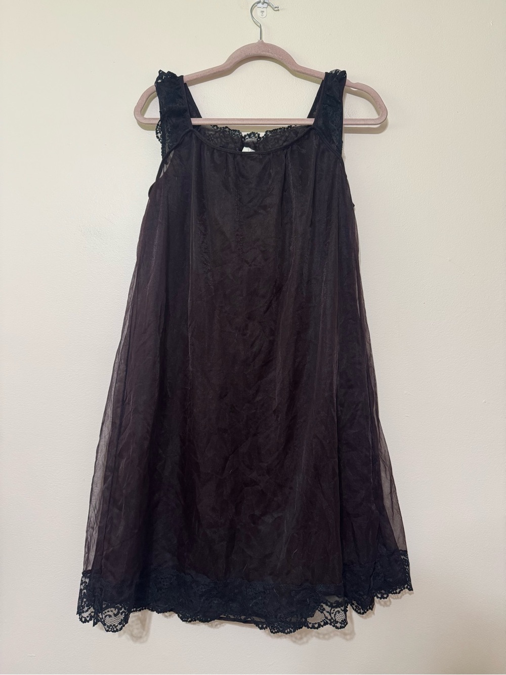 1950’s Sleeveless Sheer and Lace Midi Black Nightgown - Picture 3 of 5